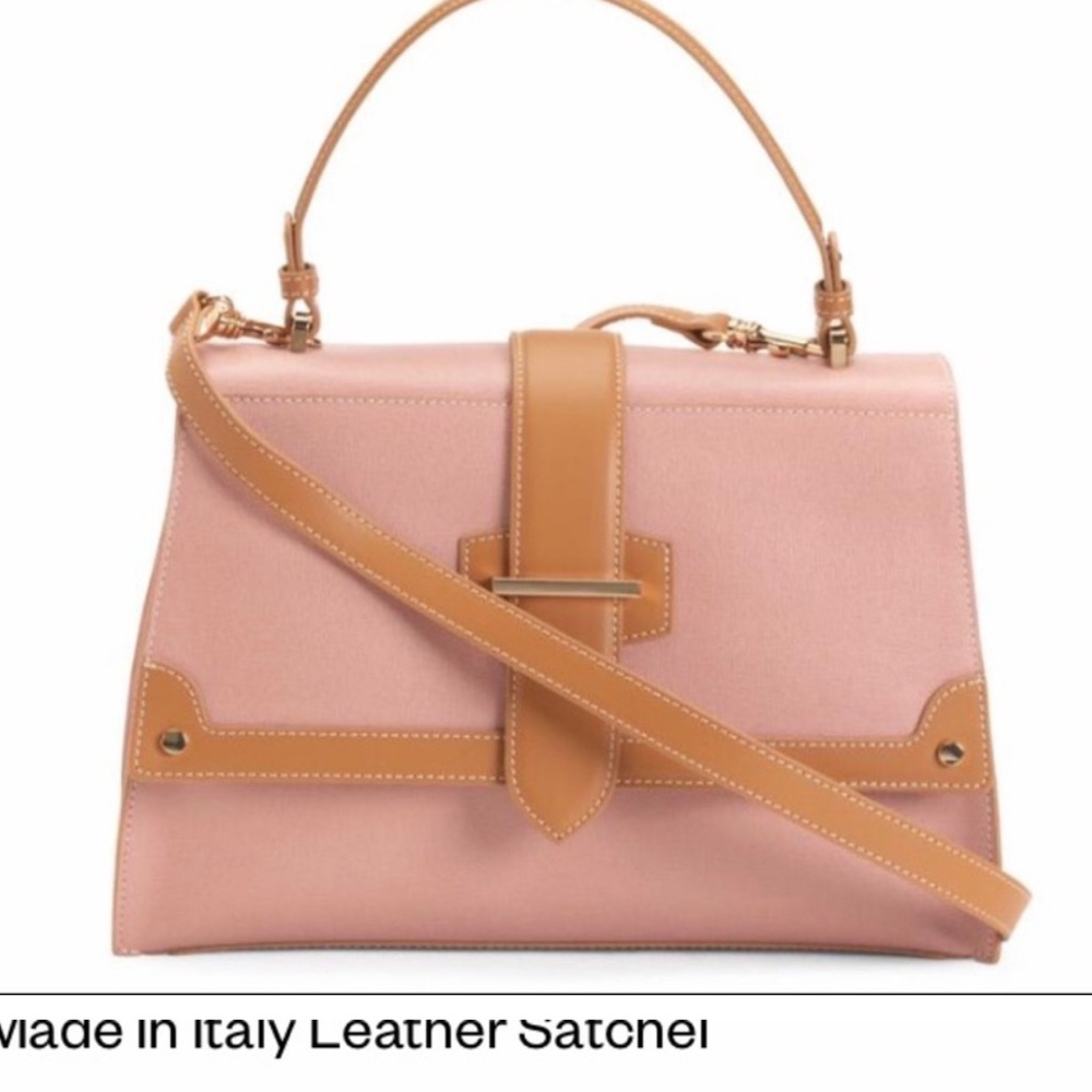 Iacucci Pink & Tan Grain Italian Leather Top Handle Crossbody Satchel Bag